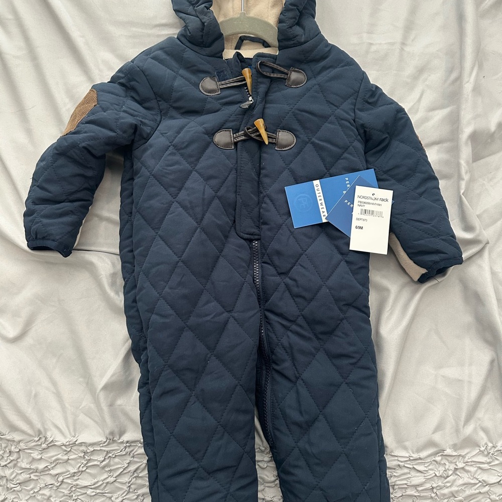 Navy Quilted Baby Snowsuit with Toggle Closures